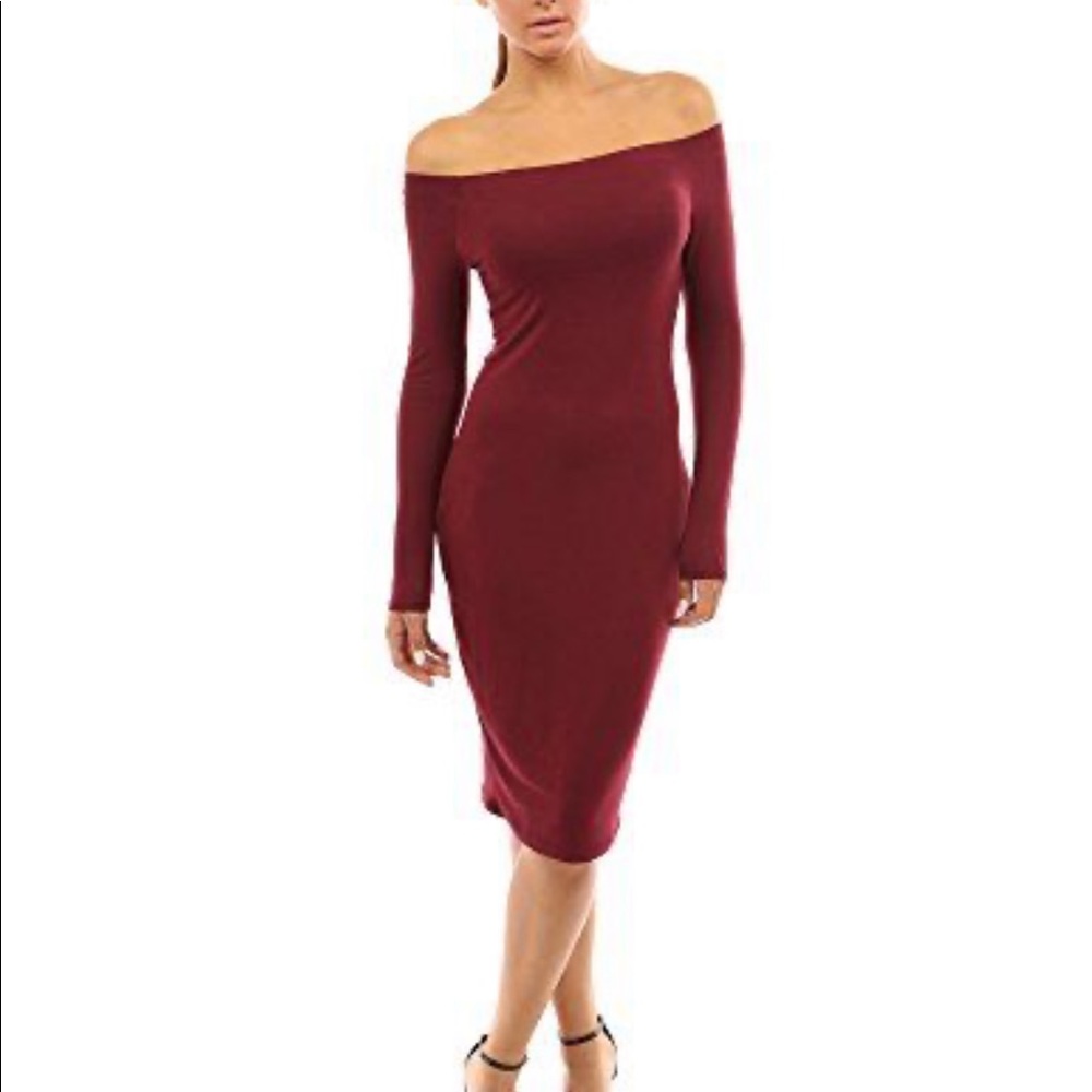 Patty Boutik Maroon Off Shoulder Dress